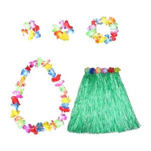 Lot de 5 tenues hawaïennes pour femme - Costume hawaïen pour femme - Costume de fête - Jupe hawaïenne - Ensemble jupe hawaïenne - Bandeau simple à fleurs - Chaîne - Jupe hula pour l'été - Plage (xiaosuiqiangDE, neuf)