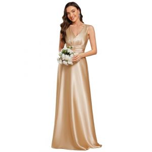 Ever-Pretty Robe de Demoiselle d'honneur Femme Satin Poches Col V Taille Empire sans Manches Champagne 54 (Ever-Pretty Plus, neuf)