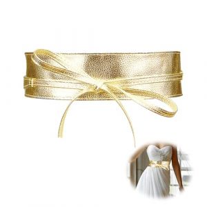 Ceinture &agrave; Nouer, Ceinture de Taille Souple Large Vintage en Cuir Synth&eacute;tique, Accessoire &Eacute;l&eacute;gant en Valeur Votre Silhouette Qualit&eacute; pour Robes et Hauts Haute Mariage Parti Taille Unique Or (Xueyuyingkeji, neuf)