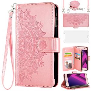 Asuwish Coque pour Samsung Galaxy A3 2017 Portefeuille avec Verre Tremp&eacute; et Cordon Porte Carte Chaine PU Cuir &agrave; Clapet Vitre Protection Mandala Housse Support SM A320 A320FL T&eacute;l&eacute;phone Case Rosegold (Asuwish Official Store, neuf)