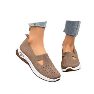 Basket Femme Sans Lacet Chaussette Sport a Talon Compens&eacute; Confort Baskets Running Lacets Legere Orthopedique De Ville Marche Randonn&eacute;e Ete Infirmiere Blanche Confortable Pied Large Slip Ins Caf&eacute; 39 (chaoyang98, neuf)