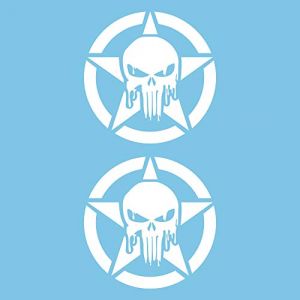 Autodomy Autocollants Tête de Mort Étoile Fondu Crâne Off Road 2 Unités | Autocollant Tete de Mort pour la Voiture ou la Moto | Sticker Skull Blanc 10 cm (Domy Company, neuf)