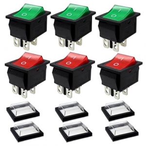 ZHIQIN 6 Pcs Interrupteur A Bascule Interrupteur Basculant 2 Pôles 4 Broches Interrupteur A bascule Encastrable Avec Couvercle Etanche16A 250 VAC | 20A 125 VAC Avec Eclairage (zhiqin-store, neuf)
