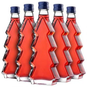 KADAX Lot de 5 bouteilles en verre en forme de sapin de No&euml;l, 200 ml, avec bouchon &agrave; vis bleu &ndash; Bouteilles vides &agrave; remplir avec liqueur & eau-de-vie, id&eacute;al pour No&euml;l & comme cadeau (KADAX, neuf)