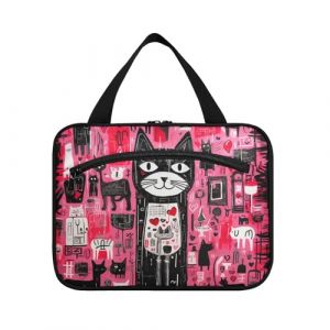 Linnyio Doodle Dessin Animé Vache Rose Trousse de Toilette de Voyage Suspendue Maquillage,Grande Capacité Pliable Rangement Sacs de Lavage pour Femmes Filles (Linnyio, neuf)