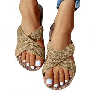 Dasongff Tong Plates Simple Jaune en Paille Femme Été Bande Croisée Sandales Corde Femme Été Nu Pied Femmes Plage Piscine Élégant Espadrilles Tong Sandale Ado Fille Bout Ouvert Slip-on Mode (ELECTRI, neuf)