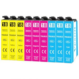 Veson Cartouches d'encre 18XL Compatibles avec Epson XP 322 pour XP-215 XP-205 XP-225 XP-305 XP-325 XP-422 XP-405 XP-415 XP-425 XP-315 XP-312 XP-412 XP-102 (Lot de 9) (Evelyy, neuf)