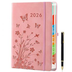2026 Agenda Jour par page, A5 (rose) : Agenda par jour de janvier à décembre, agenda quotidien et mensuel avec onglets mensuels colorés, design floral, porte-stylo élastique,2 signets,rose. (ZT BenYu, neuf)