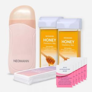 NEOMANN 2x Honey Wax n Roll Kit d'&eacute;pilation | Chauffe-cire Roll On avec 2x cartouches de miel (Rose), 50 bandes de cire et 6 lingettes de soin &ndash; Qualit&eacute; salon pour la maison (Neoruby, neuf)