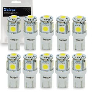 Safego T10 LED Ampoules de voiture lampe 194 168 2825 W5W 5 SMD 5050 Auto WEDGE BULBES BLANC Blanche ULTRA BRILLANT White LONGUE VIE Bulbe de remplacement pour caravane- voiture - Camion - Arrière 12V (PinZeEU, neuf)