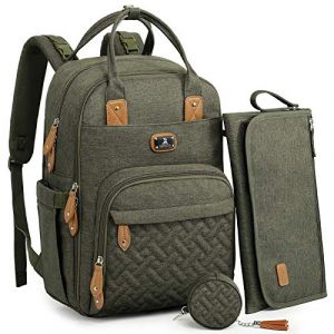 Dikaslon Wickeltasche Sac à dos Großer Wickelrusack mit Multifunktions-Babytaschen und mobiler Wickelauflage – Schnullerhalter und Kinderwagengurte – für Mama und Papa (Vert Armée) (JUNYANG-UK, neuf)