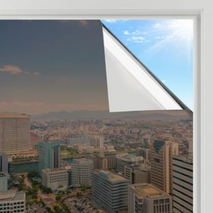 rabbitgoo Film Fenetre Anti Regard Miroir, 75x400cm, Film Miroir pour Fenetre sans Tain, Brise Vue Vitre Adhesif Anti Chaleur Anti UV, Filtre Occultant Fen&ecirc;tre Protection de Soleil, Marron Argent (RabbitgooFR, neuf)