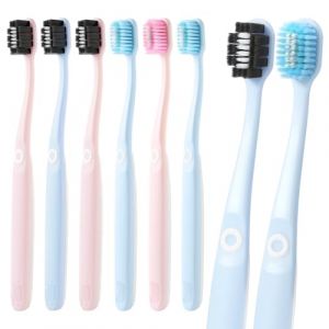 Oralphi Lot de 6 Brosses à Dents Souple- 10000+ Soies Extra-Soft pour Gencives Sensibles - Charbon Actif & Ions Argent - Triple Couche Fil Dentaire - Col Incliné pour Atteindre Toutes les Zones (Oralphi-FR, neuf)