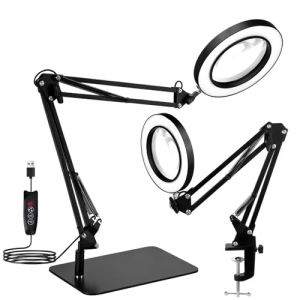 COVVY Loupe 10X/15X avec lumi&egrave;re et support, lampe loupe lumineuse &agrave; 3 modes de couleur, loupe LED pour la lecture, les loisirs, le bricolage, la couture, les seniors (15, x) (BLUEMANGO, neuf)