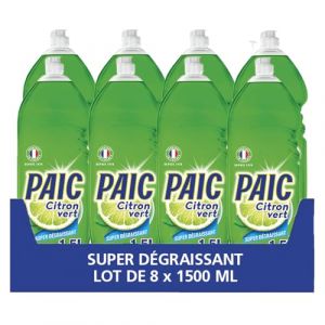 PAIC - Liquide Vaisselle Paic Citron Vert Super D&eacute;graissant - Nettoie - D&eacute;graisse - &Eacute;limine les mauvaises odeurs - Lot de 8 x 1500 ML (PENNGUIN-FR, neuf)