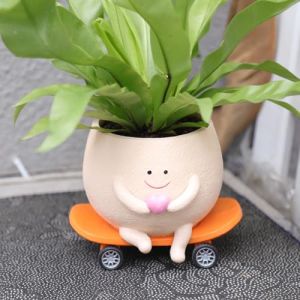UMESONG Pot de fleurs visage souriant avec trou de drainage Jolis pots de t&ecirc;te en r&eacute;sine pour plante collier de perles vivante Pots succulents skateboard uniques pour plantes d'int&eacute;rieur et (shouquanshangmao01, neuf)