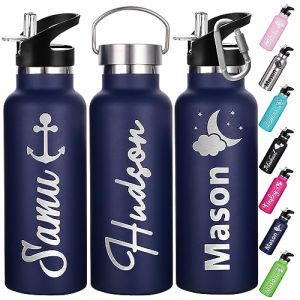 Xihedfd Gourde Personnalisée Avec Paille 350ml 750ml Nom Gravé Logo Bouteille Isotherme Bouteille d'eau Personnalisée En Acier Inoxydable Cadeau pour l'École Le Sport Le Bureau l'Extérieur (XingheUS, neuf)