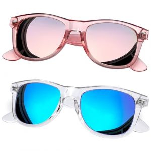 Joopin Lunettes de Soleil Polaris&eacute;es Homme et Femme Lunette Solaire Polarisante Style R&eacute;tro pour Conduire Voyager(Transparent Bleu+Rose) (Joopin Fashion, neuf)