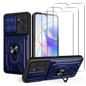 KZIOACSH Coque Honor X7a avec 3 Verre Tremp&eacute;,Heavy Duty Antichoc Bumper Housse,Couvercle de cam&eacute;ra &agrave; glissi&egrave;re+360&deg;degr&eacute;s B&eacute;quille &agrave; Bague de Rotation,Bleu (Dragon-long, neuf)