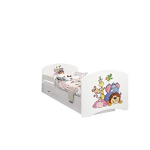 Happy Babies - LIT D'ENFANT DOUBLE FACE AVEC TIROIR Design moderne avec bords s&eacute;curis&eacute;s et matelas en mousse antichute 7 cm (Safari, 160/80) (EuroTrip, neuf)