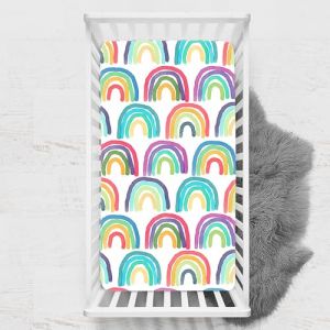 Odot Drap Housse pour Lit de B&eacute;b&eacute;, Impression de Arc-en-ciel Draps Housses Enfants Respirant Douce Extensible Prot&egrave;ge Matelas pour Lit B&eacute;b&eacute;, Berceau, Lit Parapluie (arc-en-ciel,33x75 cm) (Odot, neuf)