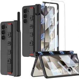 SOUTEM Coque pour Samsung Galaxy Z Fold 6 avec Dragonne et Protection D'écran et Fente pour Stylet S, Housse de Protection à Charnière Magnétique Antichoc Anti-Rayures pour Z Fold 6(sans Pen),Noir (duomingkj, neuf)