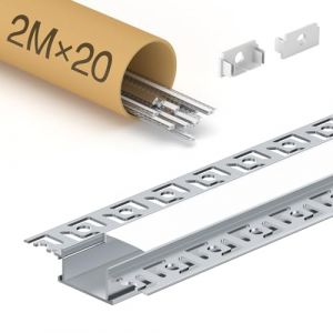 WILLLUX Lot de 20 profilés LED encastrable (40 m), profilé en Aluminium de 2 m, Dimensions : 28 x 13,8 mm, Bord des lamelles 64,2 mm, profilés de cloison sèche pour Bandes LED jusqu'à 20 mm (LILINGRICHU, neuf)