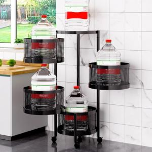 Panier De Fruits Et L&eacute;gumes Rotatif, Support De Rangement Rond De Cuisine, Support De Stockage De Fruits Rotatif, Chariot De Rangement Pour Cuisine Avec 4 Roues - 4 &Eacute;tag&egrave;re En Ronde Panier NOIR (HazhiJie, neuf)