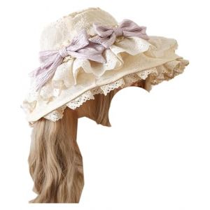 Lolita Coiffe, Bandeau Lolita, Chapeau en dentelle avec nœud for femmes, chapeau seau fascinant, Lolita, mignon, chapeau de soleil, plage, vacances, voyage(Pink Purple Bow) (Morty Bazaar, neuf)