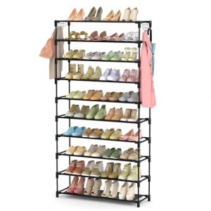 Vicye Étagère à Chaussures à 10 Niveaux, Rangement Chaussure Haut pour 50 Paires de Chaussures, Meuble Chaussure Métal Shoe Rack, Porte Chaussures pour Entrée, Chambre, Couloir, 86 x 25 x 155 cm, Noir (XIMUZI-EU, neuf)