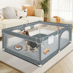 Parc pour Chiots Ou Petits Chiens, Clôture Solide en Tissu épais Et Filet en Nylon Haute Résistance,Parc à Chiots avec Porte, Lavable en Machine, Intérieur/extérieur,120 * 160 * 66cm-Gris foncé (Hechheu, neuf)