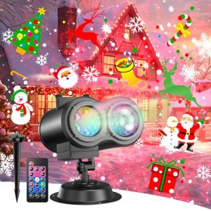 Projecteur Noel Exterieur Interieur, 2-in-1 10 Couleurs Effet 20 Diapositives Projecteur LED Noel Avec T&eacute;l&eacute;commande et Fonction de Minuterie,Adapt&eacute; pour D&eacute;coration de No&euml;l, P&acirc;ques, Thanksgiving, F&ecirc;te (CON CI SIMPO, SL., neuf)