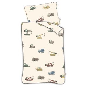 BrandMac Parure de Lit Engins de Chantier pour B&eacute;b&eacute; ou Petit Lit, 100% Coton, Housse de Couette 100x135 cm + Taie d'oreiller 40x60 cm, by Mats, avec Bulldozer, Pelleteuse, Grue, Camions... (LesAccessoires, neuf)