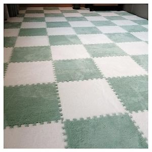 9/10 /12/16 Pièces Tapis De Sol en Mousse Puzzle en Peluche avec Bordure, Dalles De Moquette Carrées Emboîtables, Tapis De Jeu Moelleux pour Salon Chambre, 12 X (Size:16Tiles,Color:Blanc+Vert Clair) (Nova Goods Shop, neuf)