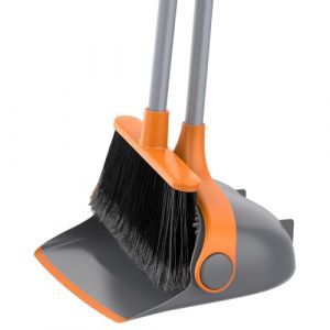 MR.SIGA Ensemble Balai et Pelle à Poussière, Pelle et Balayette avec Long Manche Réglable, Balai sans Se Baisser pour Intérieur Extérieur, Gris et Orange (Mr SIGA FR, neuf)