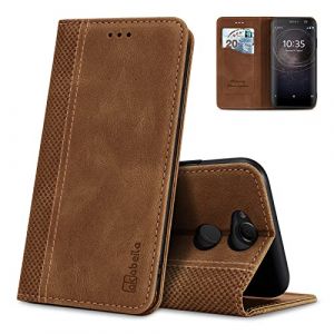 AKABEILA Étui portefeuille pour Sony Xperia XA2 en cuir PU à rabat avec fermeture aimantée et emplacements pour cartes - Antichoc - Marron clair (AKABEILA, neuf)