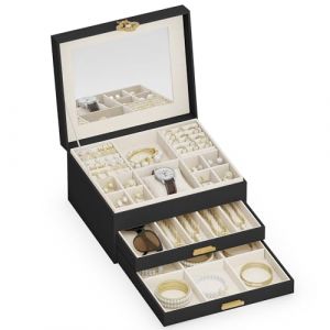 ADEL DREAM Bo&icirc;te &agrave; bijoux, &agrave; 6 niveaux, avec bouton tr&egrave;fle, plateau extensible, organisateur de bijoux avec grand miroir, compartiments r&eacute;glables DIY, pour m&egrave;res et filles (Noir 18-5) (FreeYi GmbH, neuf)