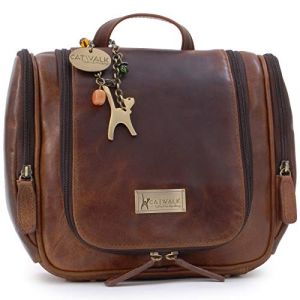 Catwalk Collection Handbags - Grand Trousse de Toilette Femme Cuir - Sac Cosm&eacute;tique Voyage avec Poign&eacute;e - Sac de Lavage/Maquillage - Maisie - Marron (The Real Handbag Shop, neuf)