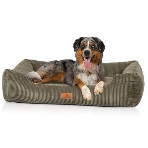 Knuffelwuff Lit pour Chien en Velours c&ocirc;tel&eacute; avec Personnage tiss&eacute; &agrave; la Main Olivia XXL, 120 x 85 cm, Kaki, Housse Amovible, Lavable, pour Chiens de Grande, Moyenne et Petite Taille (Knuffelwuff, neuf)