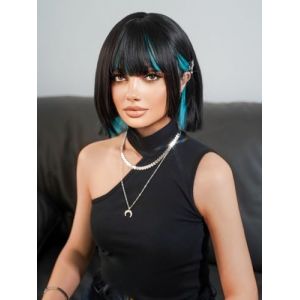 XJHWD 30 CM Noir/Vert Perruques pour Femmes Cheveux Dames Perruques Courtes fête Cosplay Wigwomen's Perruques fêtes de Voyage Carnaval Soie Haute température (ganziyi-eu, neuf)