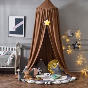 Ciel de Lit Moustiquaire, Auvent de lit Bébé Princesse Rideaux Baldaquin Suspendu de Protection Contre Les Insectes Canopée Salle Pépinière Coton Dôme Tente Adultes Chambre Jeux (Coffee) (WDLJXZ, neuf)