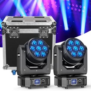 7X40W Lyre LED Jeux de Lumière con Flight-case Fonction Zoom Effet Wash Éclairage scénique DMX Tête Mobile Lampe de Scène RGBW Moving Head pour mariage Fête Théâtre DJ Disco Éclairage (YiLiSheng, neuf)
