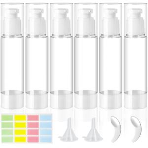 ZDNT 6 Pi&egrave;ces 100ML Airless Flacon Pompe Vide,Petit Flacons &Agrave; Pompe sans Air,Rechargeables Distributeurs de Cr&egrave;me Airless avec Petite Spatule, Entonnoir, Autocollants pour Cosm&eacute;tiques Cr&egrave;mes Lotions (ZDNT, neuf)