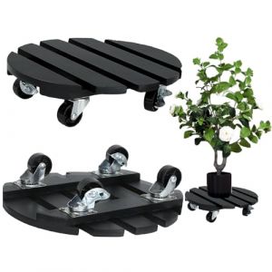 Cnwinu Lot de 2 roulettes pour plantes, pot de fleurs, soucoupe avec roues verrouillables &agrave; 360 &deg;, planche &agrave; roulettes robuste en bois avec int&eacute;rieur et ext&eacute;rieur, r&eacute;sistant aux intemp&eacute;ries, dessous (Cnwinu, neuf)