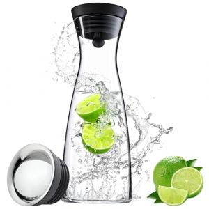 Qintora Carafe en Verre de 1.2 Litre Pichet en Verre, Carafe Eau pour Boissons Chaudes et Froides avec acier inoxydable couvercle pour l'eau,lait,jus,th&eacute; glac&eacute;,le vin,limonade et mousseux Boissons (EL Group, neuf)