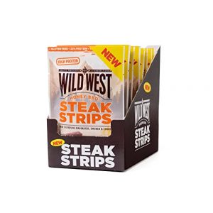 Wild West Lot de 16 bandes &agrave; steak pour viande de b&oelig;uf s&eacute;ch&eacute;e 60 g, b&oelig;uf, jerky haute prot&eacute;ine, viande s&eacute;ch&eacute;e, collation prot&eacute;in&eacute;e (Warenhaus Ebeling, neuf)