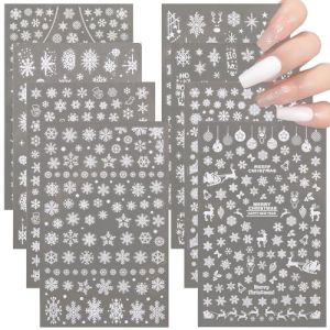 8 Feuilles Noël Autocollant Sticker Nail Ongle Auto-adhésif Décalque de Transfert Flocon de Neige Renne Cloches Blanc Stickers Pochoir Décoration DIY Manucure Pour Soirée Fête Anniversaire (ShanDongYuRui, neuf)