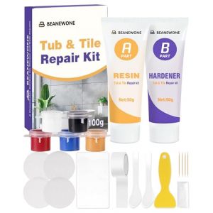 Beanewone Kit Réparation Baignoire Acrylique Blanc, Kit Réparation Email Baignoire pour Réparer les Ébréchures, Bosses, les Entailles et les Fissures Dans les Appareils en Céramique (Multi-Couleur) (BEANEW-FR, neuf)