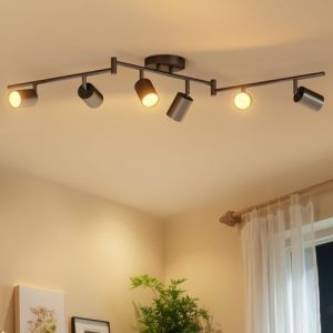 LVWIT Spot Plafond Orientable, Plafonnier 6 Spot LED Noir Givré, Luminaires Intérieur Lustre Cuisine GU10, Métal Rampe (Sans Ampoule) (LED MALL, neuf)