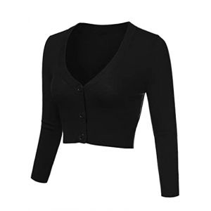 Aottori Bol&eacute;ro Femme Cardigan Court Gilet Tricot Chic et Elegant Bouton Veste Ouverte pour Mariage Robes Soir&eacute;e C&eacute;r&eacute;monie Noir XL (yyh-eu, neuf)